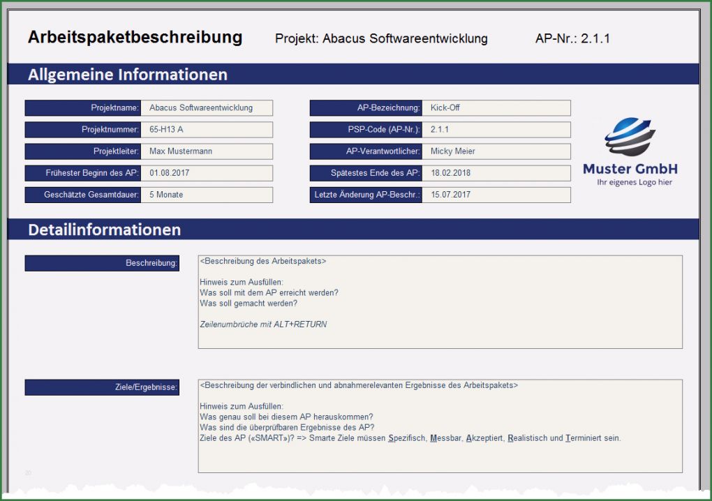 Projektmanagement Arbeitspakete Vorlage Fabelhaft Projektmanagement Paket Details Arbeitspaketbeschreibung