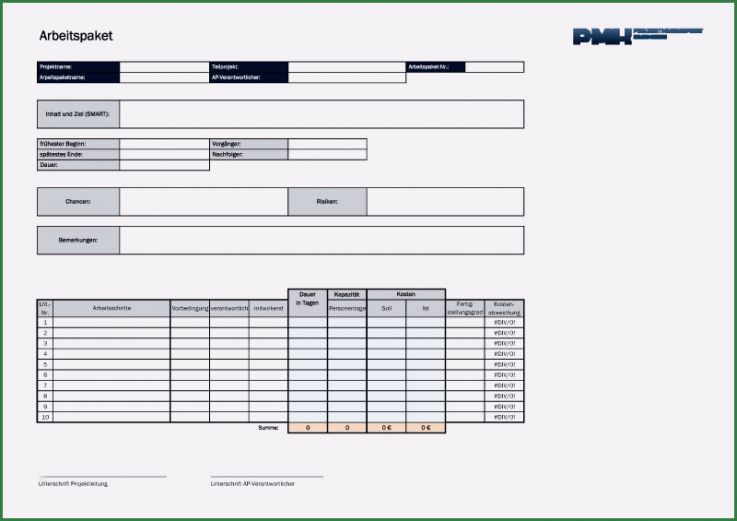 Projektmanagement Arbeitspakete Vorlage Hübsch Arbeitspaket Excel