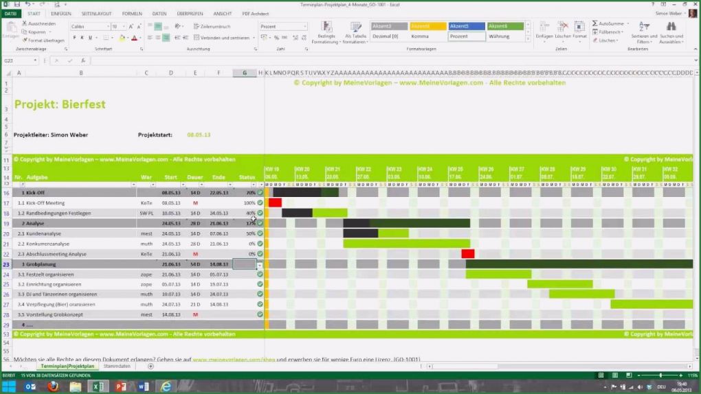 Projektmanagement Excel Vorlage Kostenlos Erstaunlich Tutorial Für Excel Projektplan Terminplan Zeitplan
