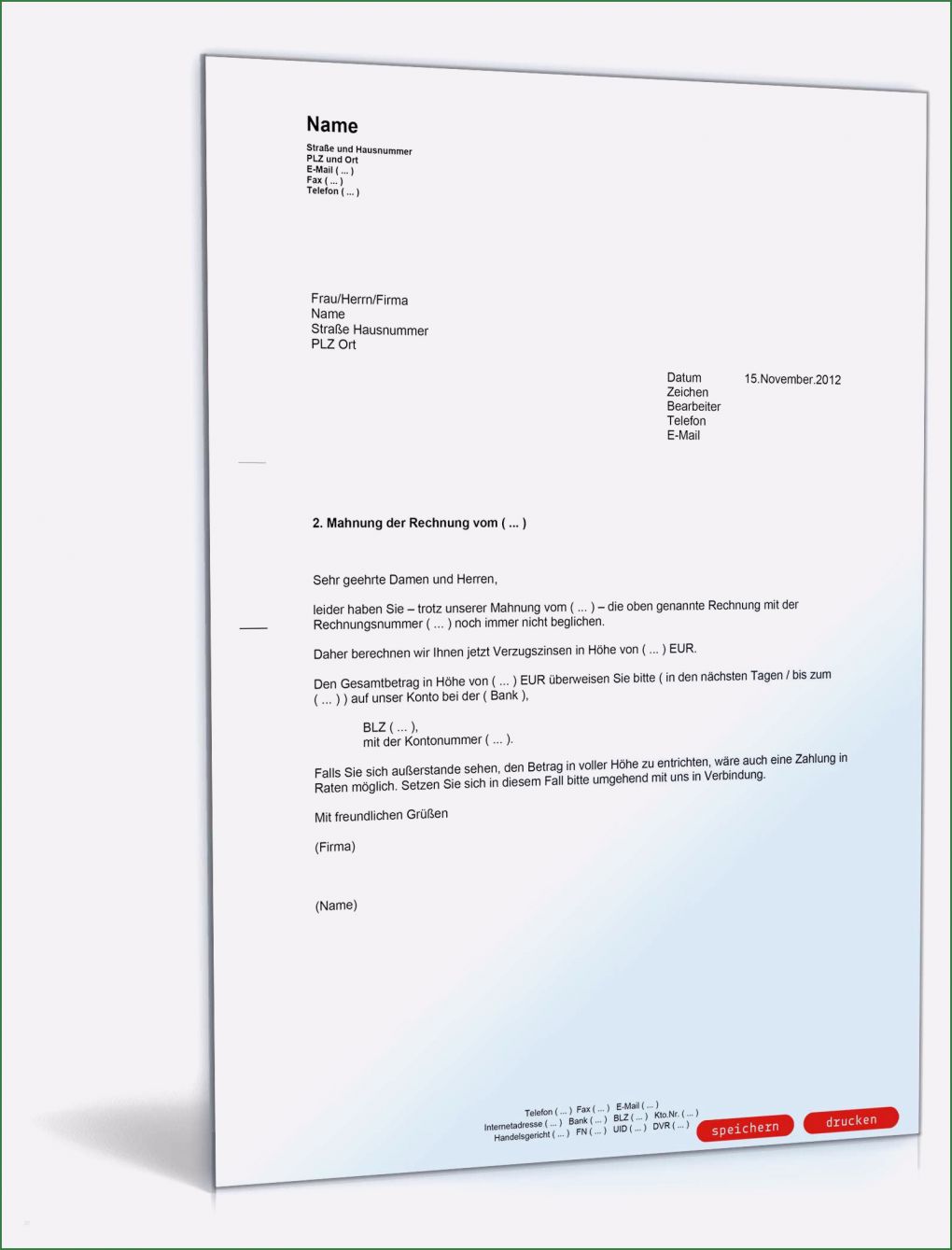 Rechnung Usa Vorlage Luxus 19 Mahnung Verzugszinsen Muster