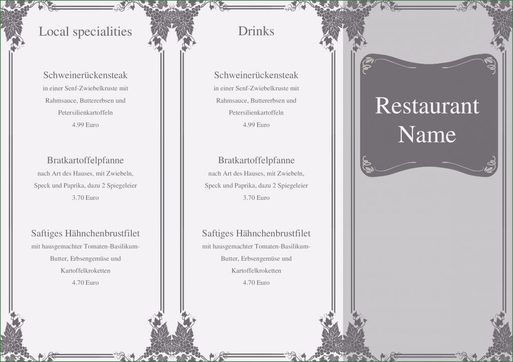 Speisekarten Vorlagen Word Hübsch 7 Speisekarte Vorlage Word Kostenlos