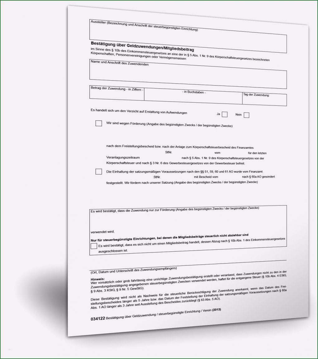 Spendenquittung Verein Vorlage Großartig Vordruck Für Spendenbescheinigung Zum Download