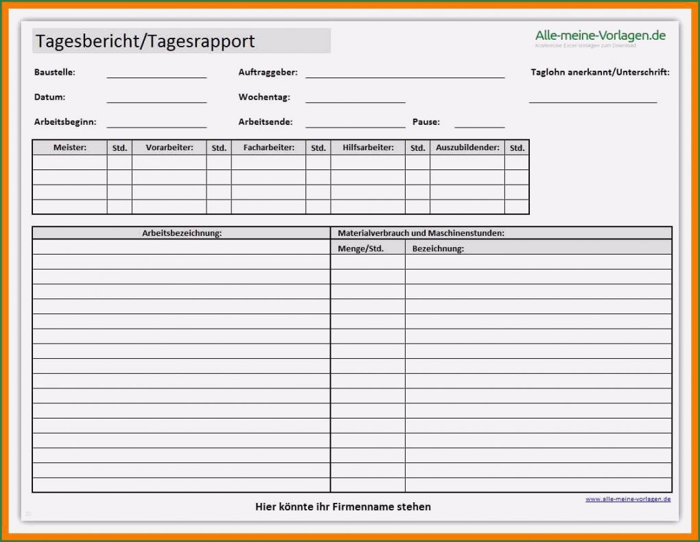 Stundenzettel Baustelle Vorlage Beste 17 Wochenbericht Vorlage Kostenlos