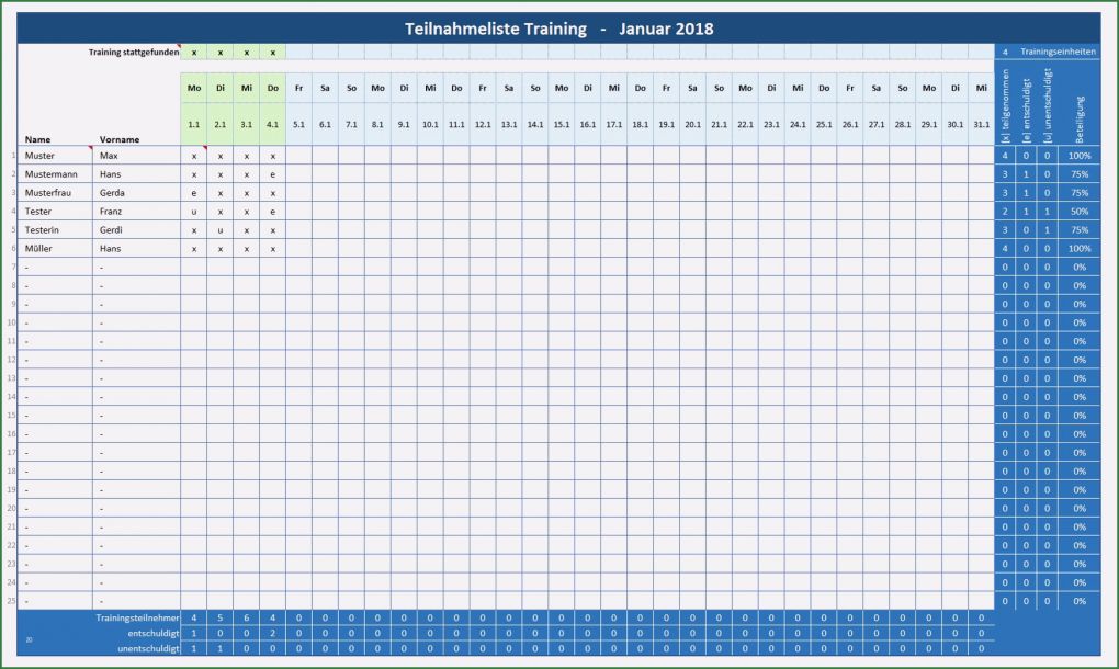 Teilnehmerliste Excel Vorlage Erstaunlich Anwesenheitsliste Training Teilnehmerliste Training