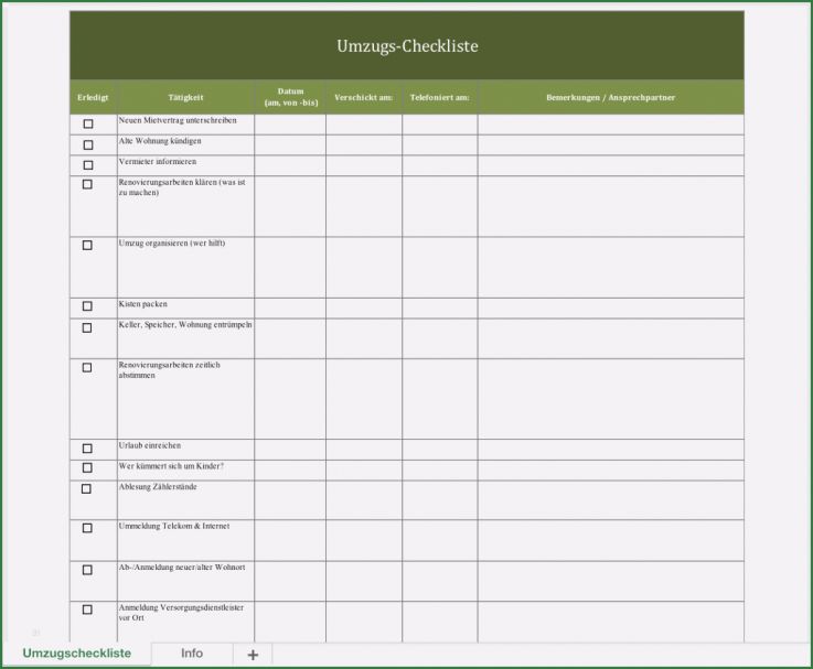 Umzugsliste Vorlage Best Of Umzugscheckliste Mit Excel Und Als Pdf