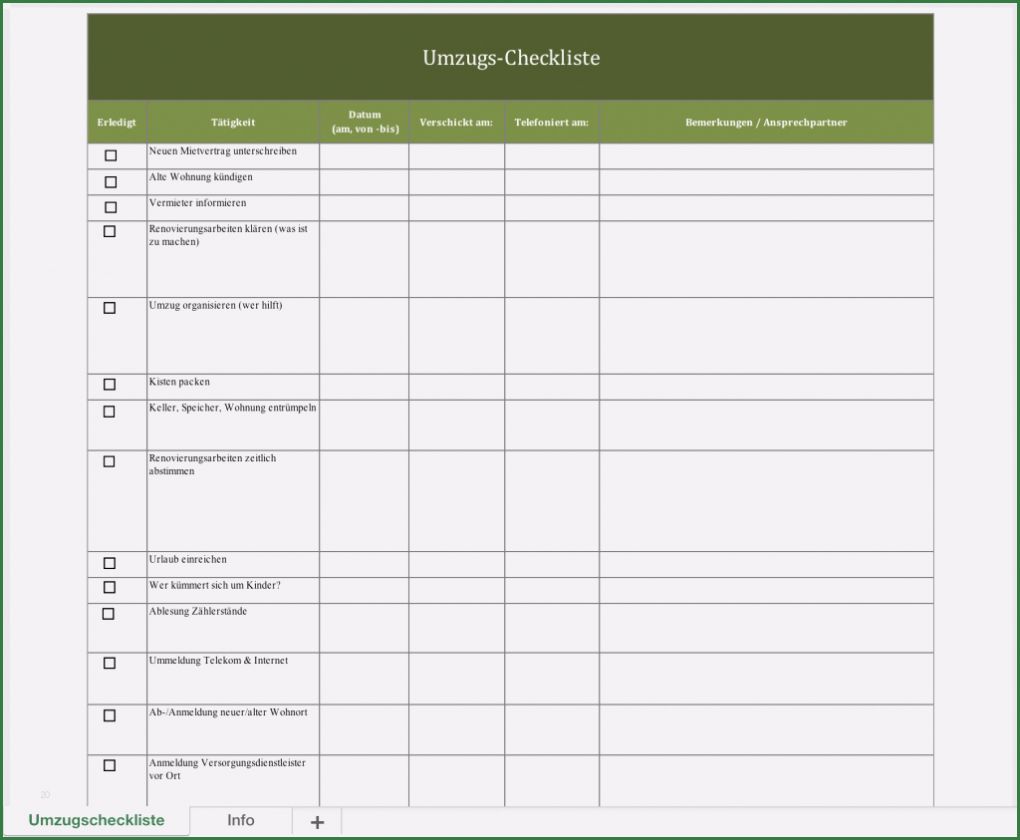 Umzugsliste Vorlage Inspiration Umzugscheckliste Mit Excel Und Als Pdf