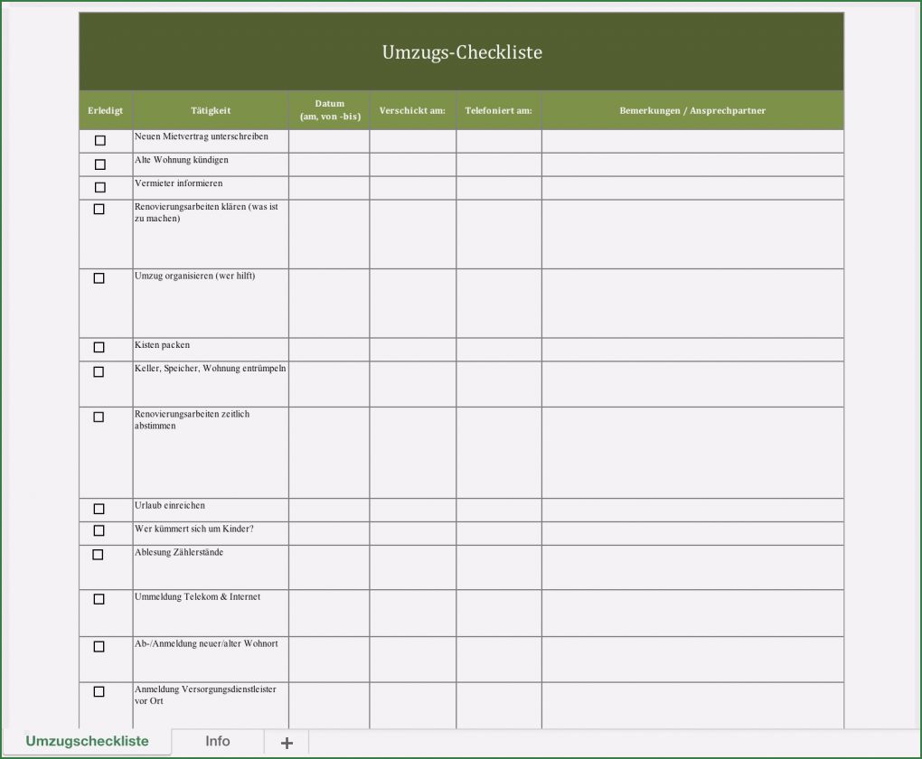 Umzugsliste Vorlage Inspiration Umzugscheckliste Mit Excel Und Als Pdf