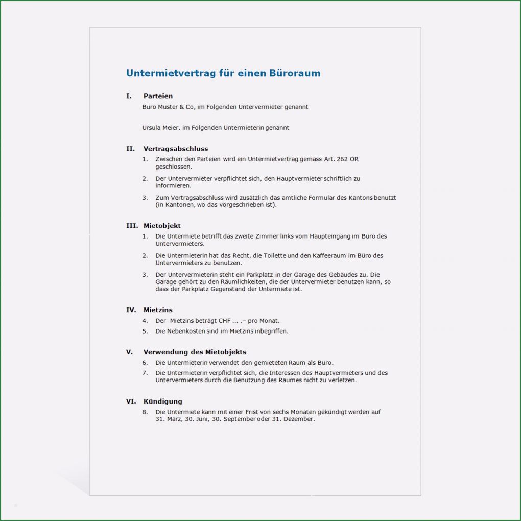 Untermietvertrag Auf Zeit Vorlage Cool Vorlage Wohnungskündigung