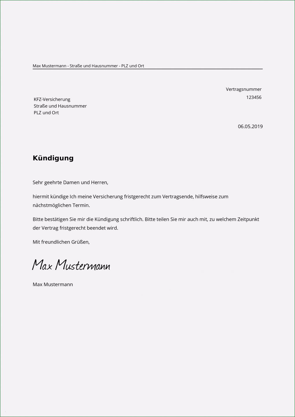 Versicherung Kfz Kündigen Vorlage Beste Kfz Versicherung Kündigen Kostenlose Muster Vorlage