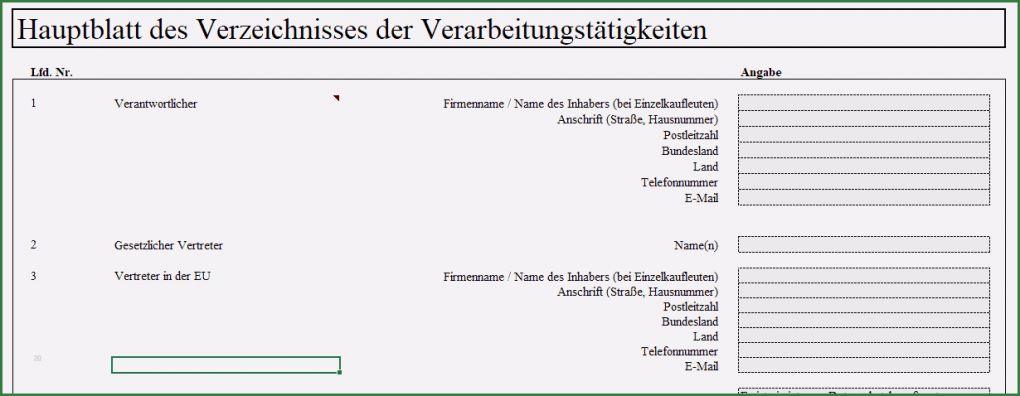 Verzeichnis Von Verarbeitungstätigkeiten Vorlage Word Cool Das Excel tool Für Das Verzeichnis Von
