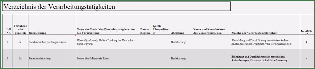 Verzeichnis Von Verarbeitungstätigkeiten Vorlage Word Einzigartig Das Excel tool Für Das Verzeichnis Von
