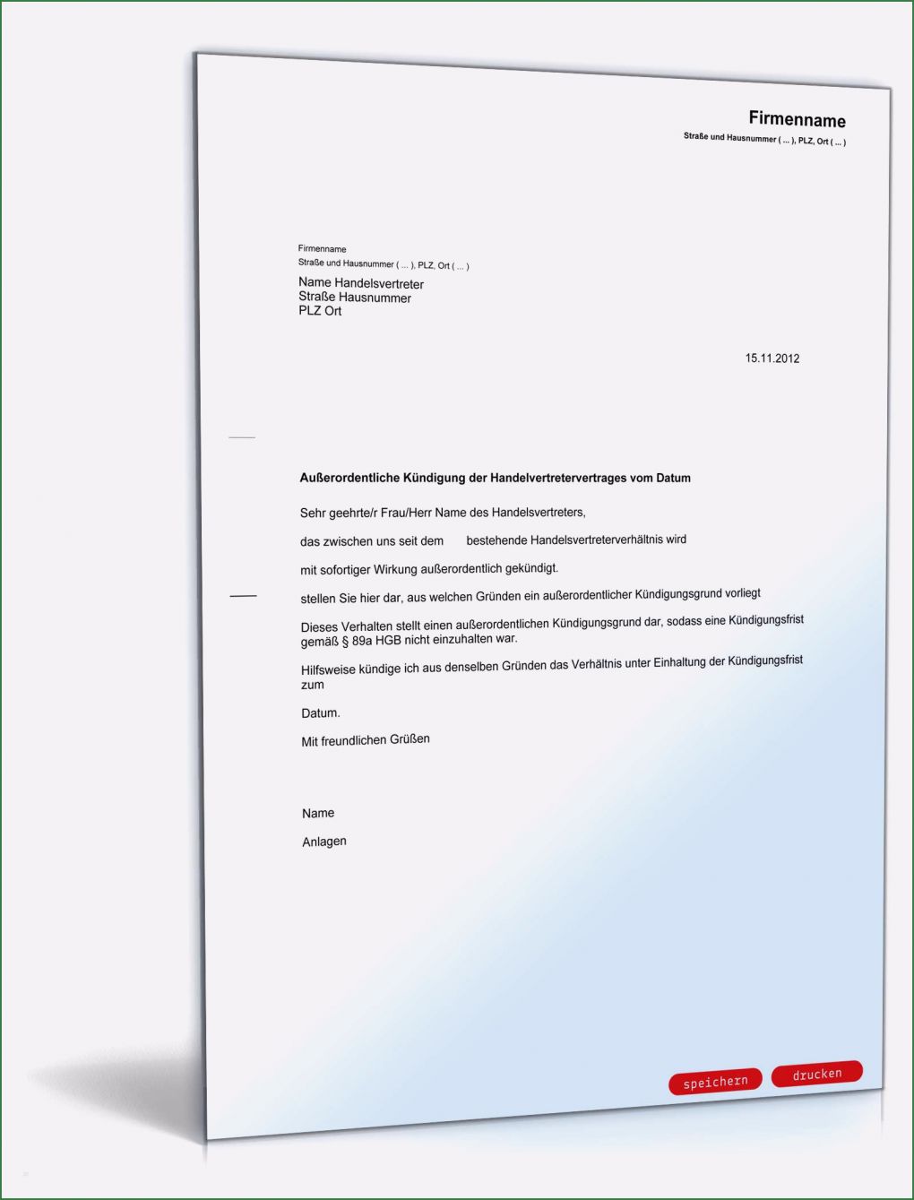 Vollkaskoversicherung Kündigen Vorlage Süß Fristlose Kündigung Handelsvertreter