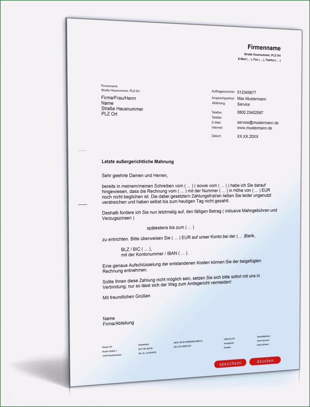 Vorlage 2 Mahnung Mit Verzugszinsen Genial Letzte Mahnung