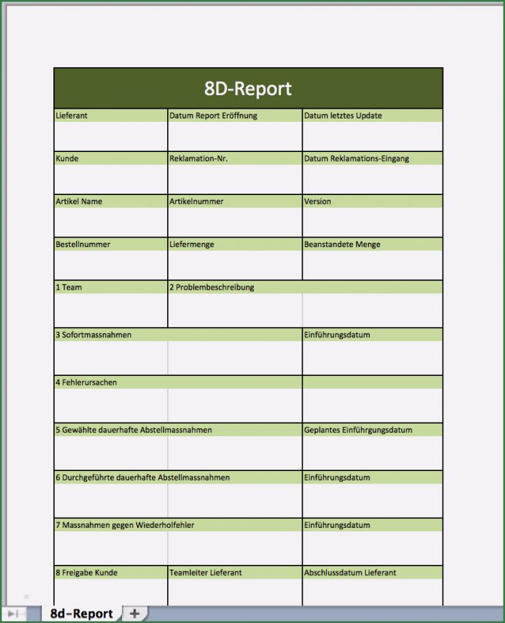 Vorlage 8d Report Excel Erstaunlich 8d Report Als Excelvorlage