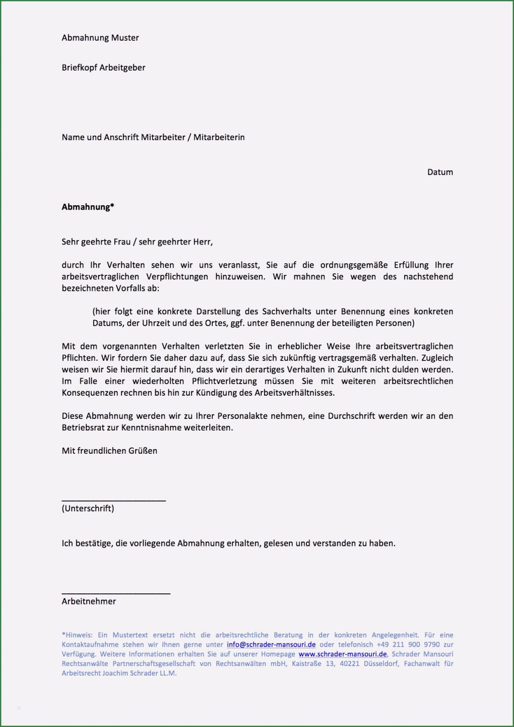 Vorlage Abmahnung Arbeitgeber Erstaunlich 8 Abmahnung Arbeitgeber Muster