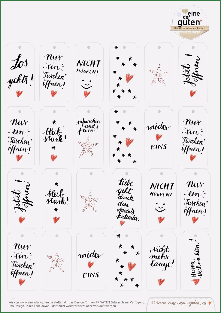 Vorlage Adventskalender Neu Gratis Adventskalender Hangtags Eine Der Guten