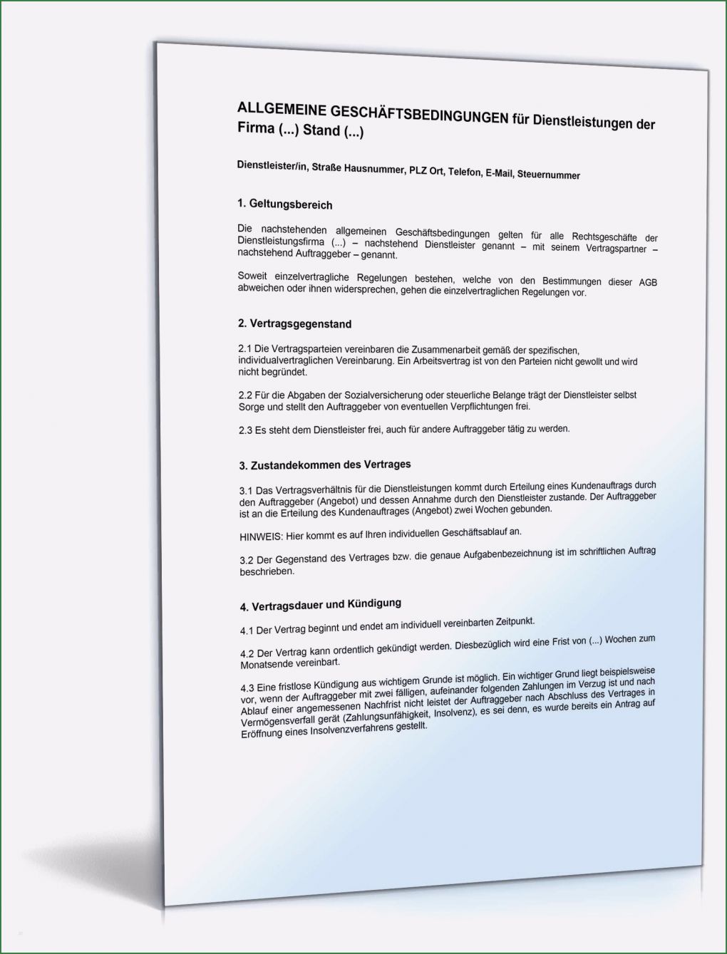 Vorlage Agb Cool Agb Dienstleistungen