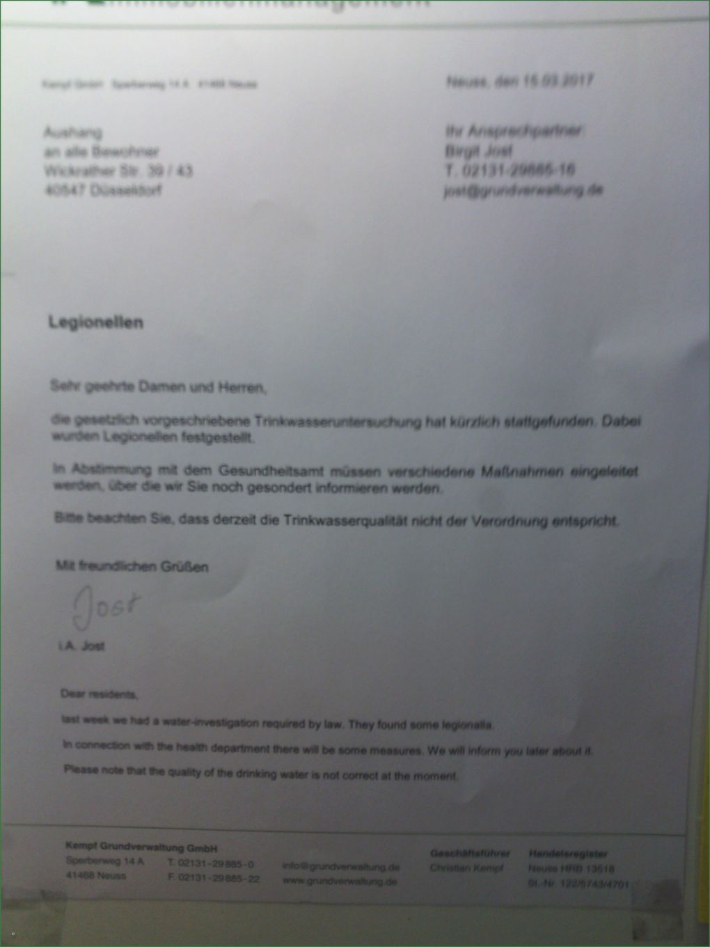 Vorlage Aushang Hausverwaltung Legionellen Angenehm Update110 Survival In Duesseldorf Brandstiftung Kot