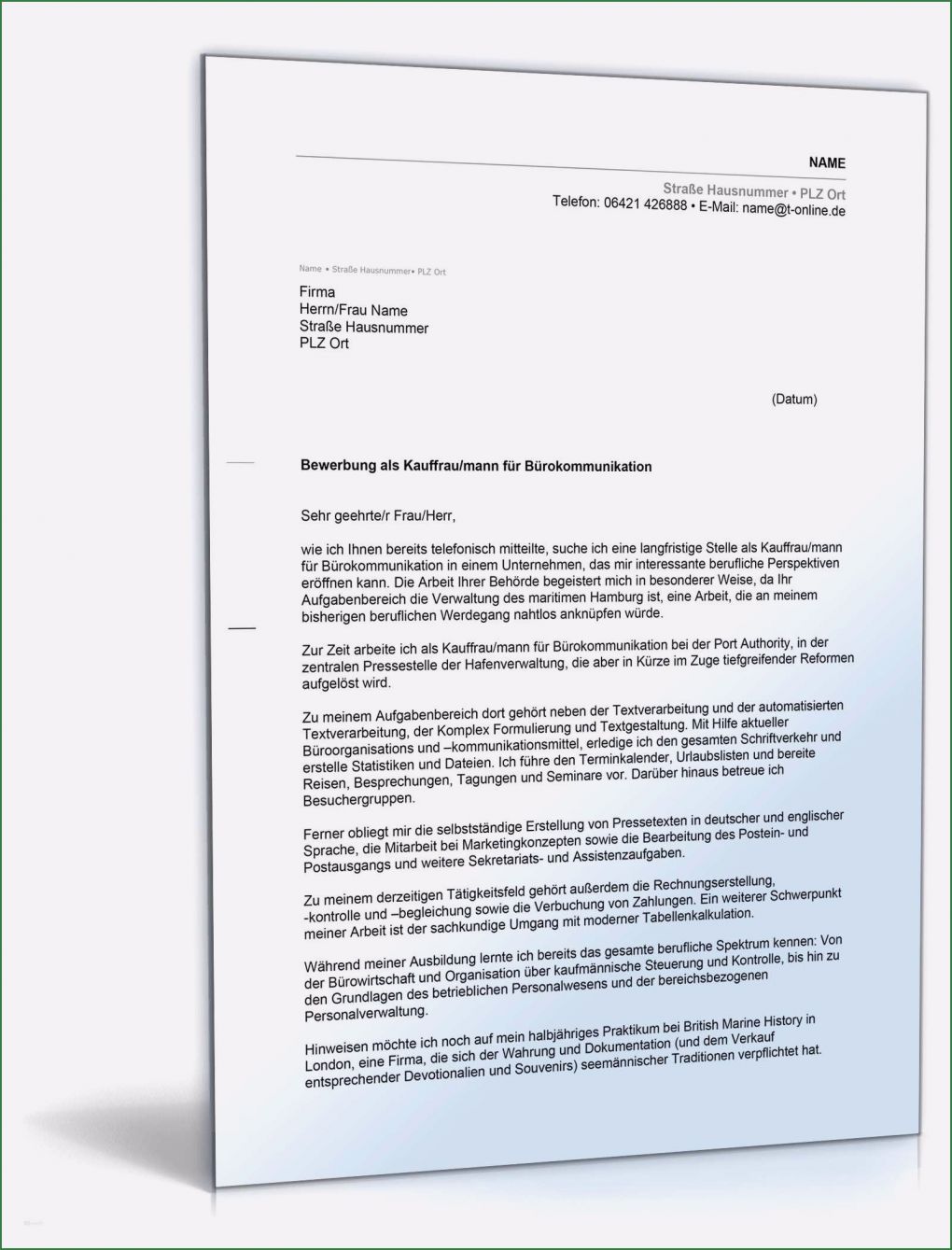 Vorlage Bewerbung Kaufmann Für Büromanagement Erstaunlich 17 Bewerbung Anschreiben Ausbildung Büromanagement