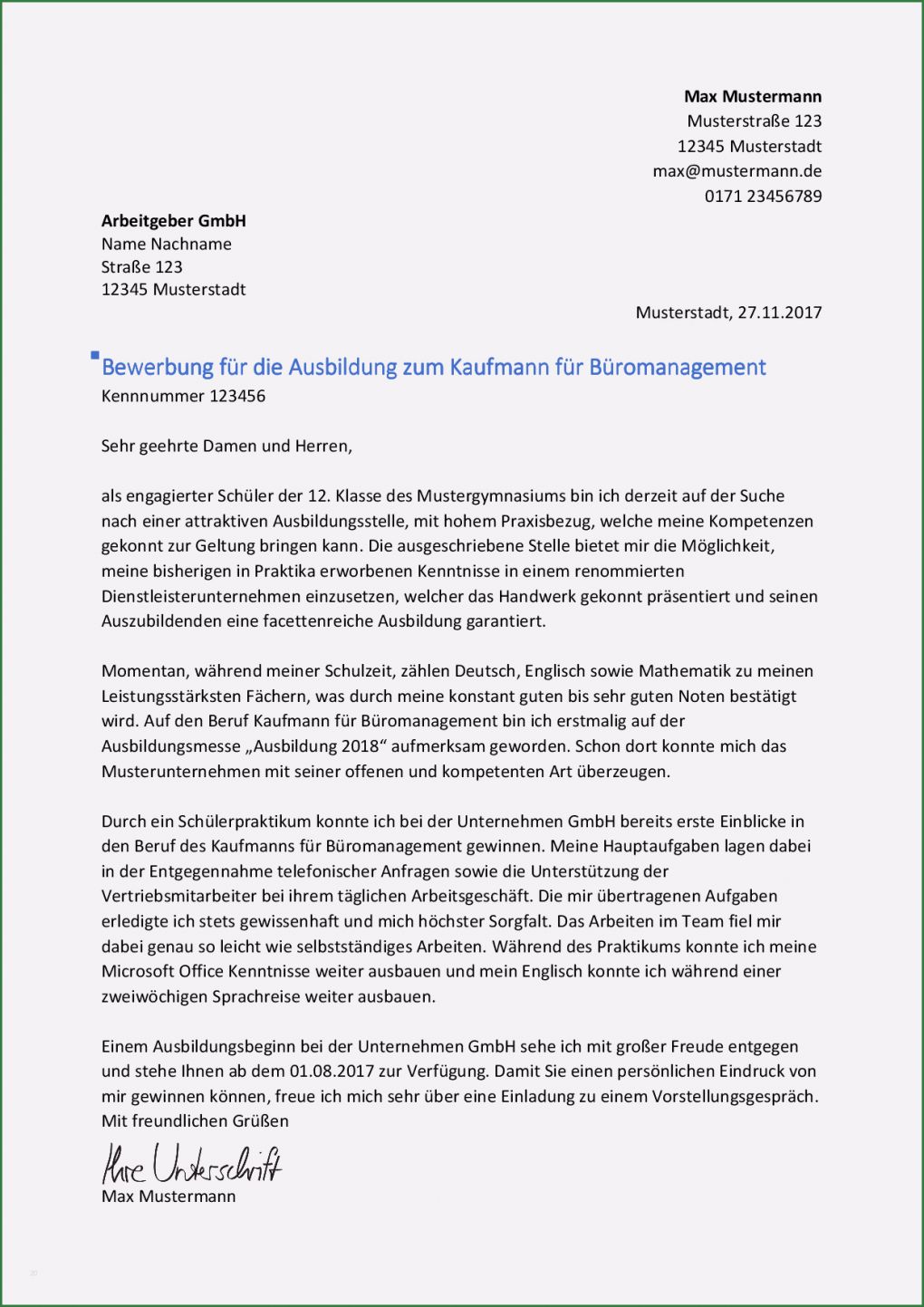 Vorlage Bewerbung Kaufmann Für Büromanagement Genial Kaufmann Kauffrau Für Büromanagement Bewerbung