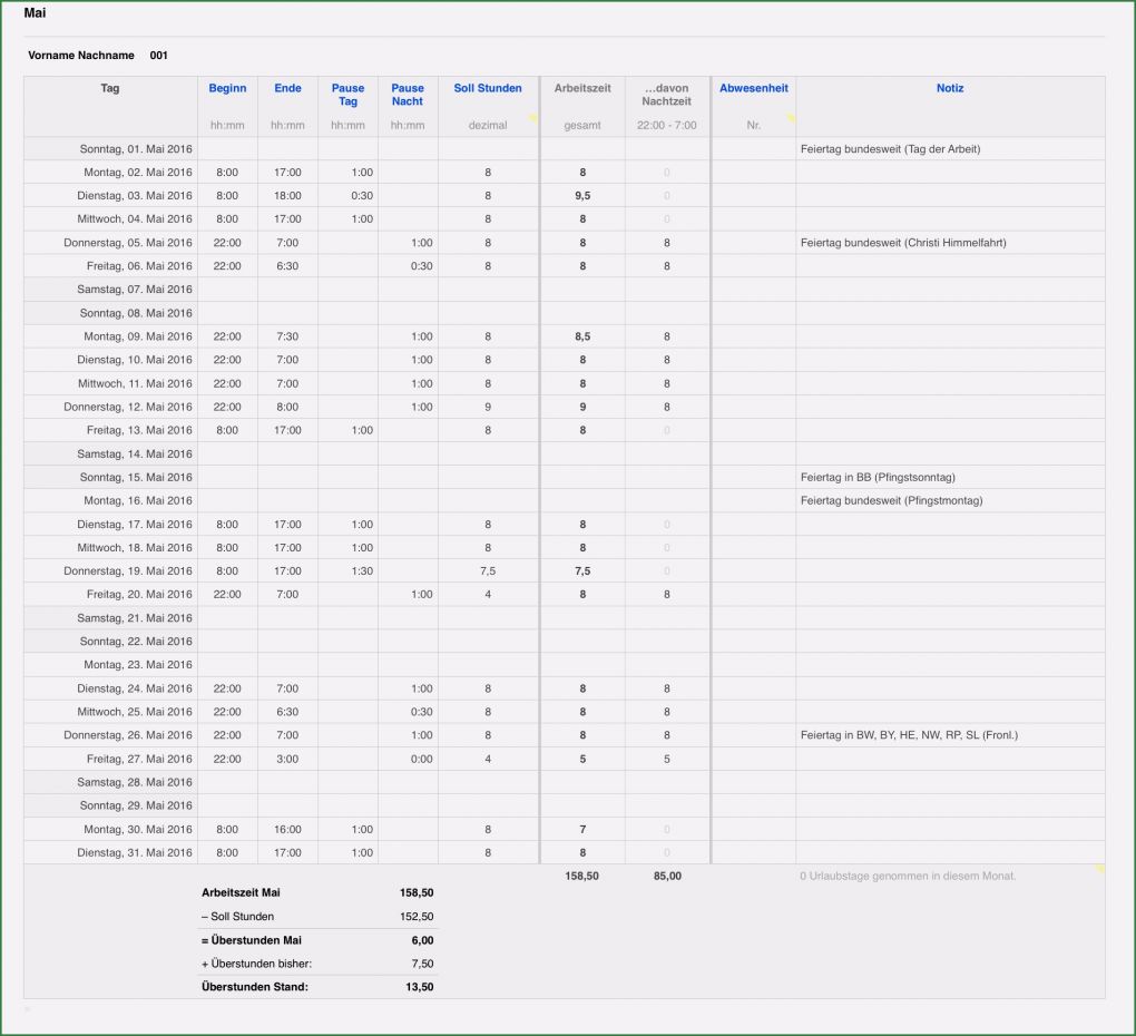 Vorlage Dokumentation Tägliche Arbeitszeit Großartig Numbers Vorlage Zeiterfassung 2016 Arbeitszeitnachweis Mit