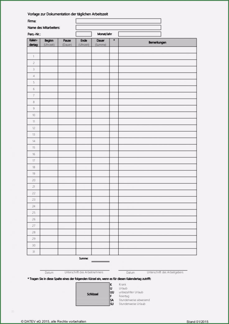 Vorlage Dokumentation Tägliche Arbeitszeit Neu Datev Vorlage Zur Dokumentation Der Täglichen Arbeitszeit