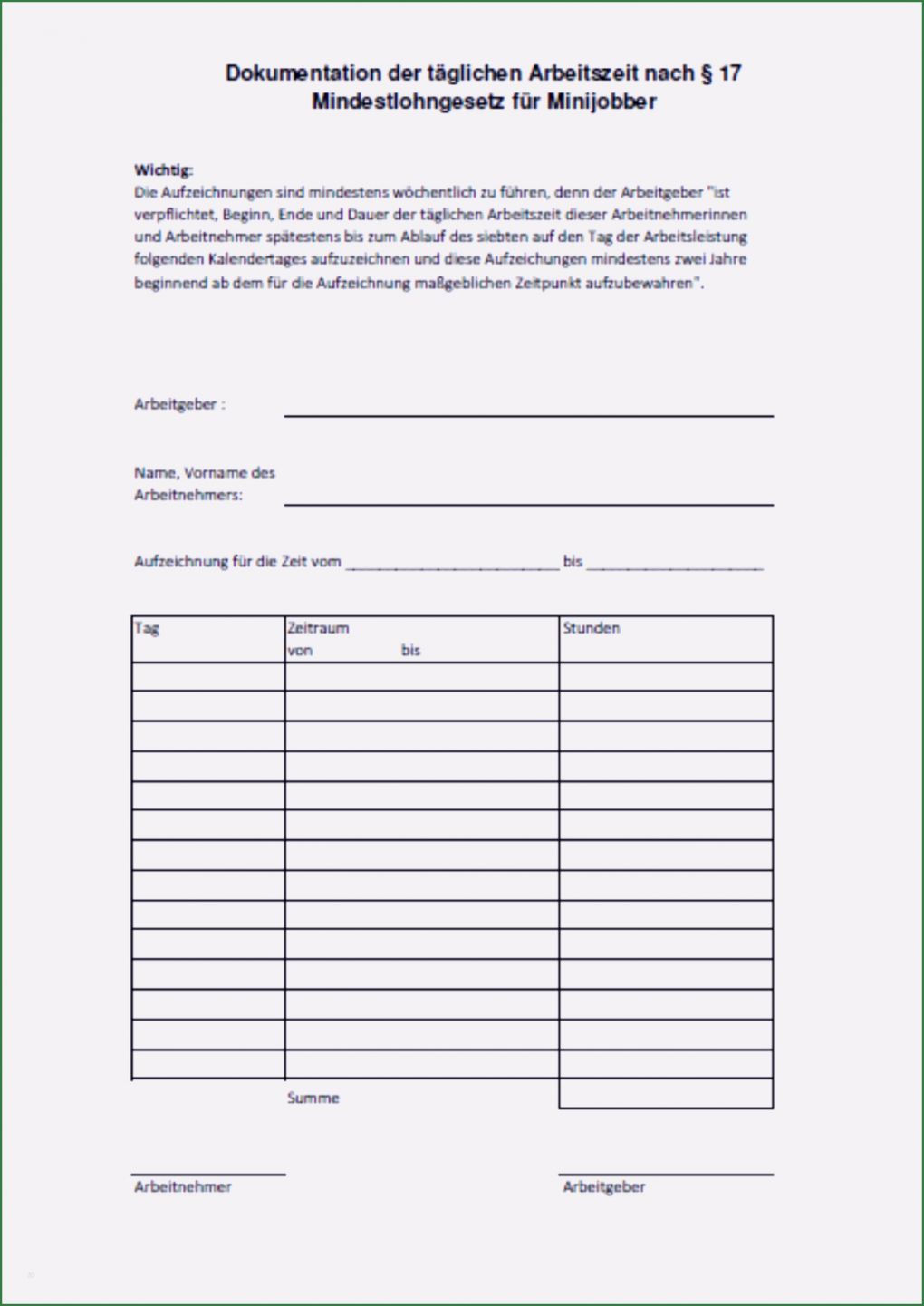 Vorlage Dokumentation Tägliche Arbeitszeit Süß Vorlage Zur Dokumentation Der Täglichen Arbeitszeit