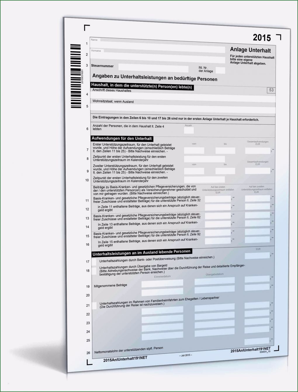 Vorlage Einkommensteuererklärung Hübsch Anlage Unterhalt 2015