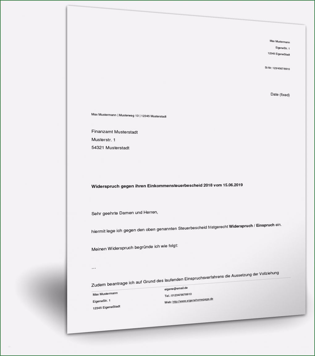 Vorlage Einspruch Gegen Steuerbescheid Schön Vorlage Widerspruch Steuerbescheid