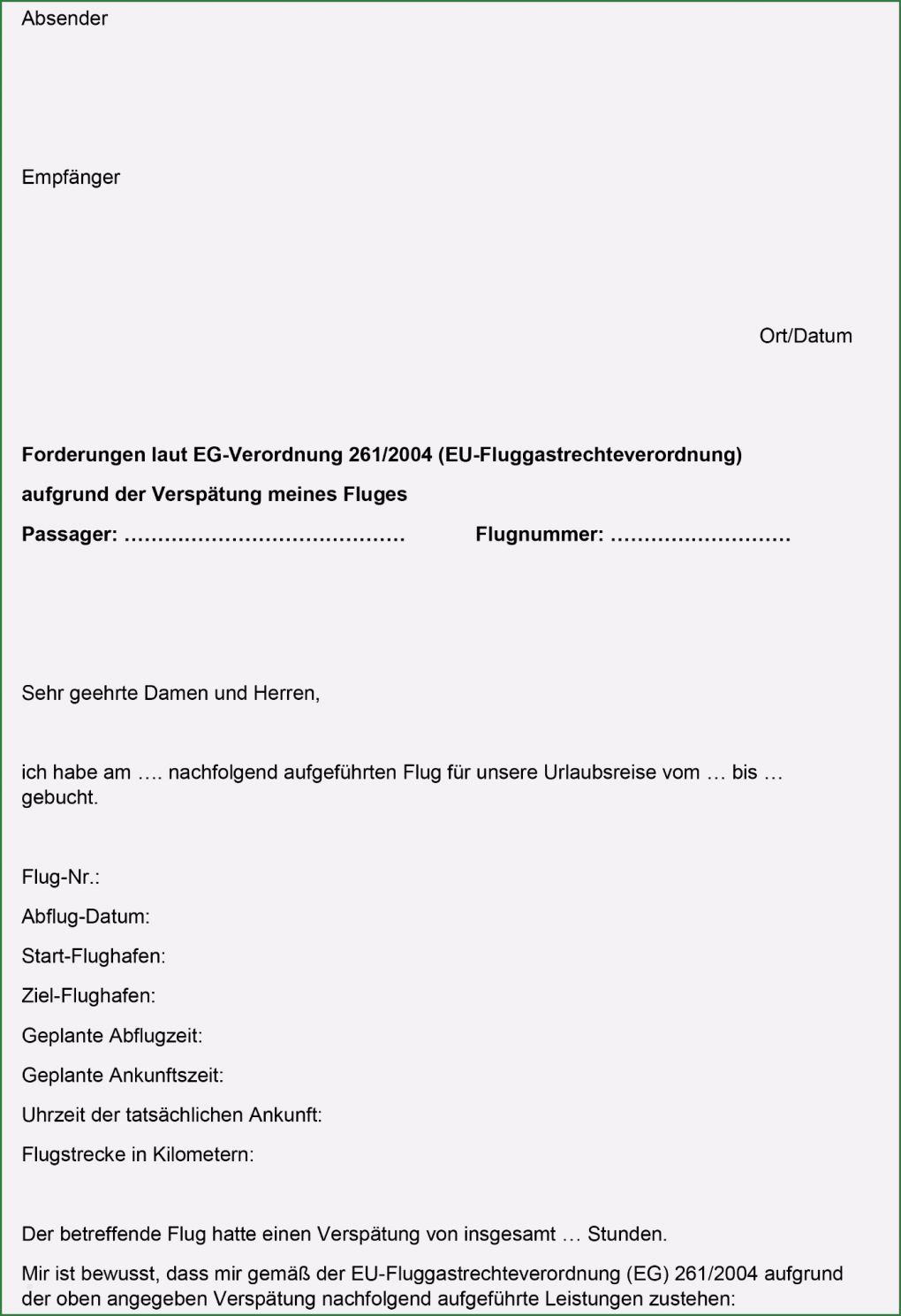 Vorlage Erstattung Flugausfall Großartig Musterbrief Für Entschädigung Bei Flugverspätung