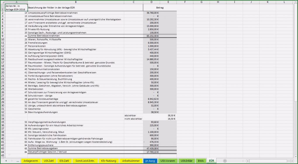 Vorlage Eür 2017 Bewundernswert Excel Vorlage EÜr 2017 Pierre Tunger Berechnung