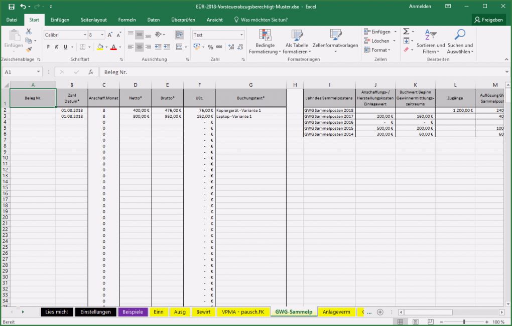 Vorlage Eür 2017 Wunderbar Excel Vorlage Einnahmenüberschussrechnung EÜr Pierre