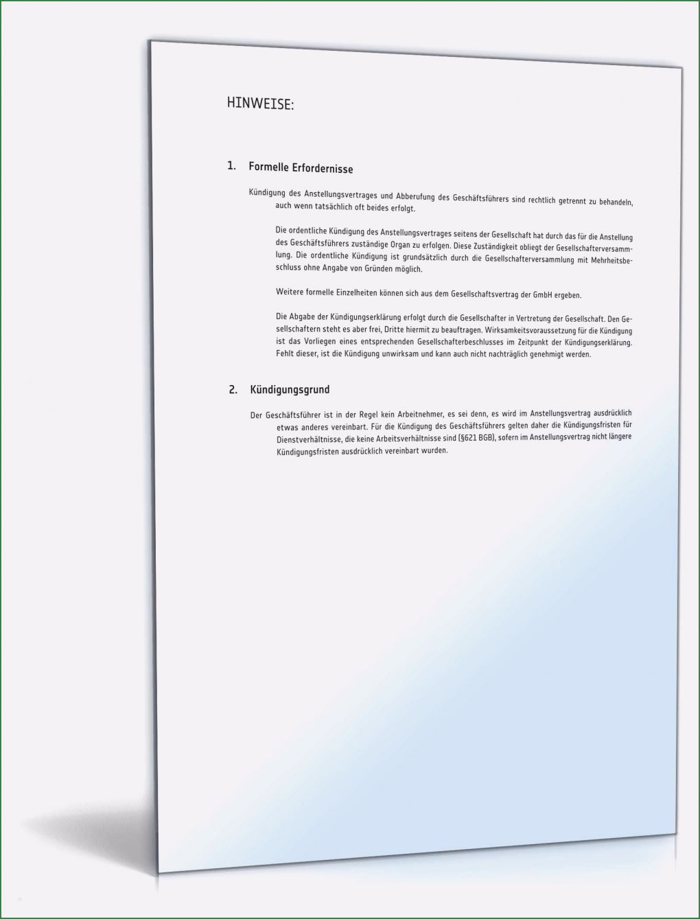 Vorlage Gesellschaftsvertrag Großartig Fristgemäße Kündigung Geschäftsführer
