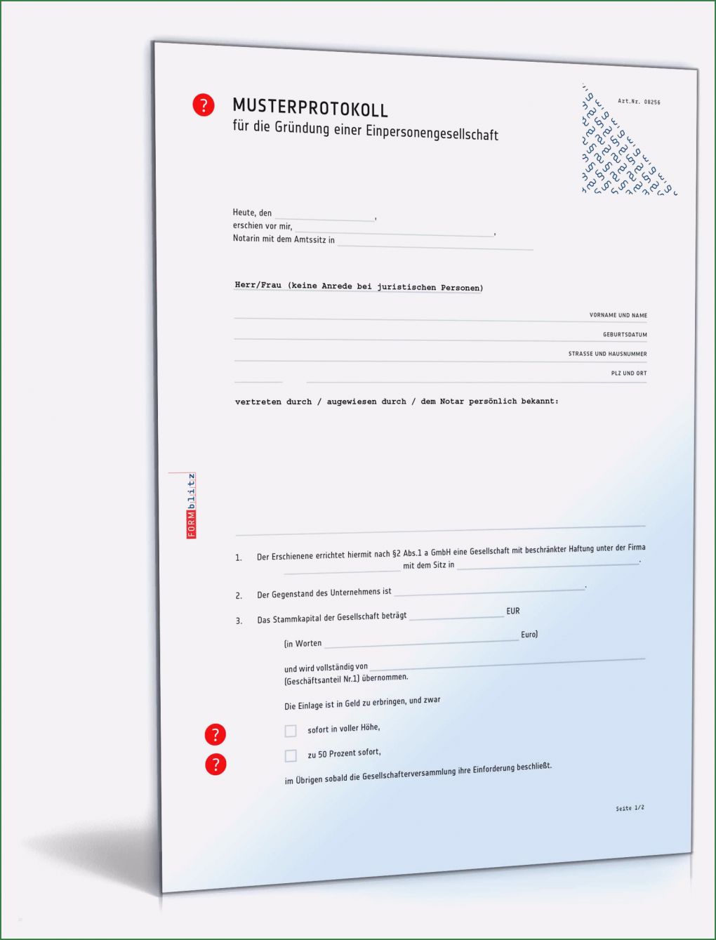 Vorlage Gesellschaftsvertrag Schön Musterprotokoll Einpersonengesellschaft Muster Zum Download