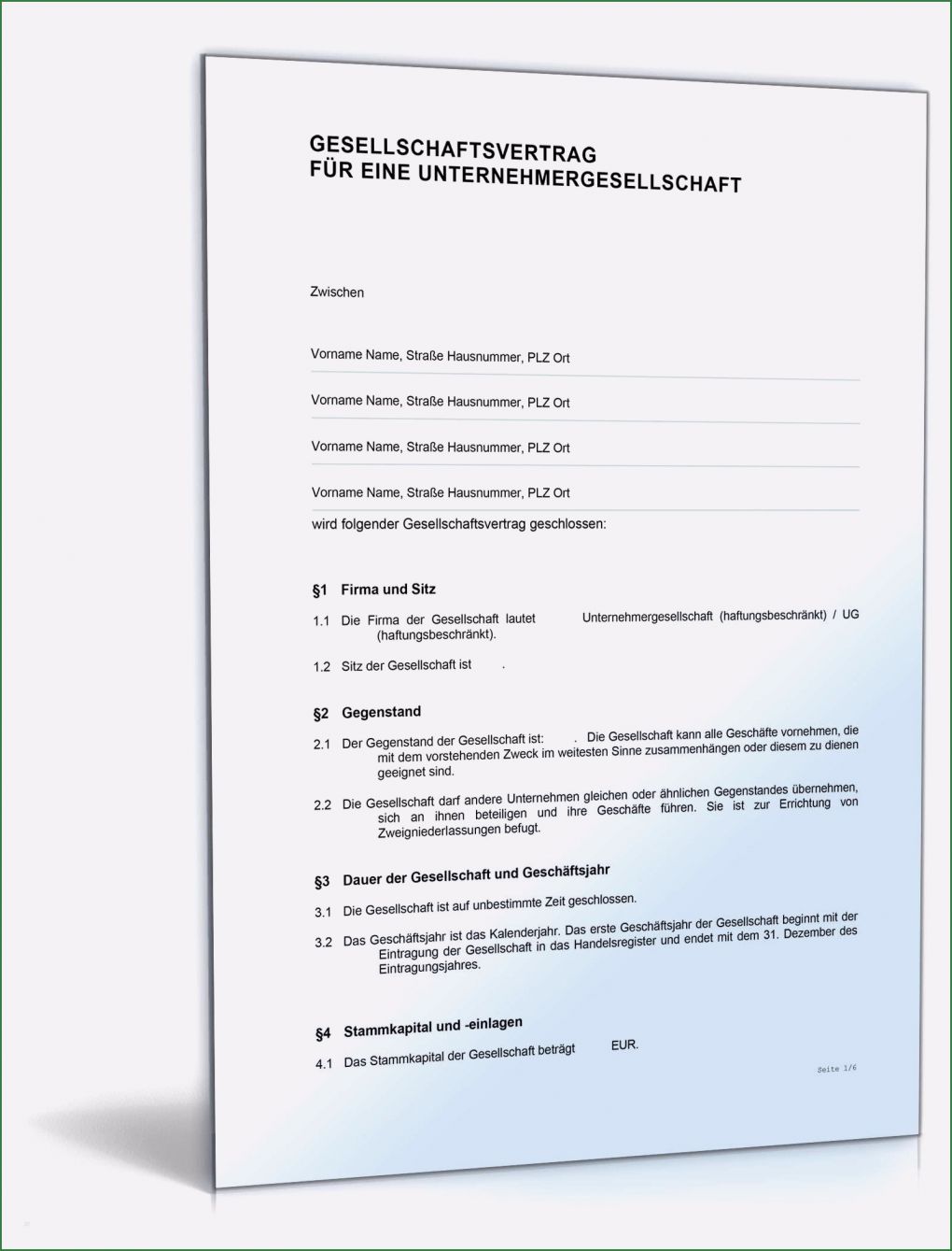 Vorlage Gesellschaftsvertrag Wunderbar Gesellschaftsvertrag Mini Gmbh Ug – Muster Vorlage Zum