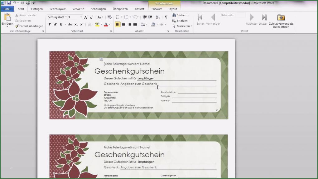 Vorlage Klappkarte Word Elegant Word Geschenkgutscheine Erstellen