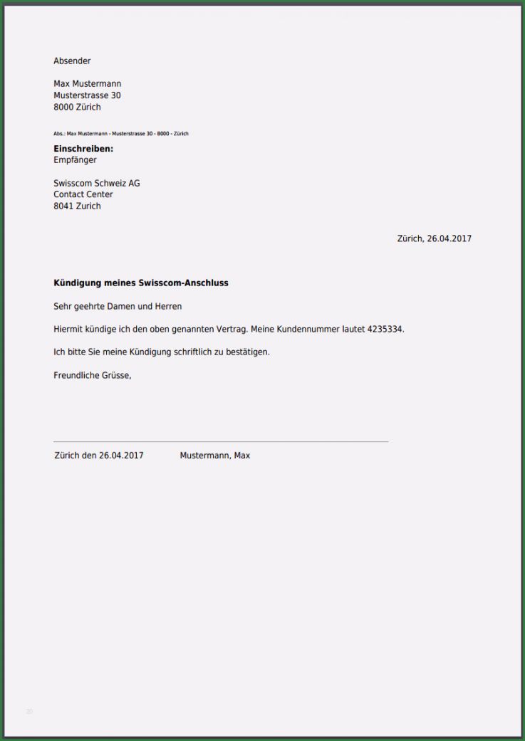 Vorlage Kündigung Internet Elegant Kündigung Für Swiss Internet Festnetz & Kabel Als Pdf