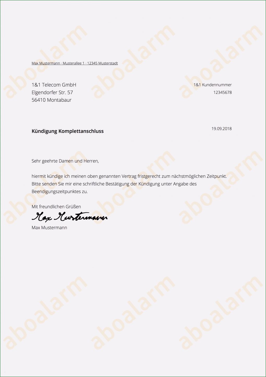 Vorlage Kündigung Internet Fabelhaft 1&1 Kündigen Geprüfte Vorlage