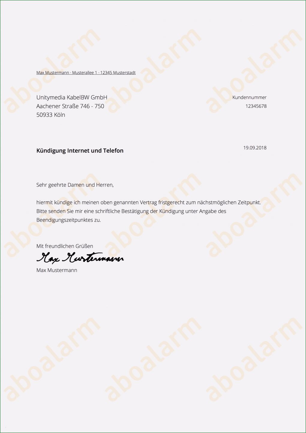 Vorlage Kündigung Internet Gut Unitymedia Online Kündigen