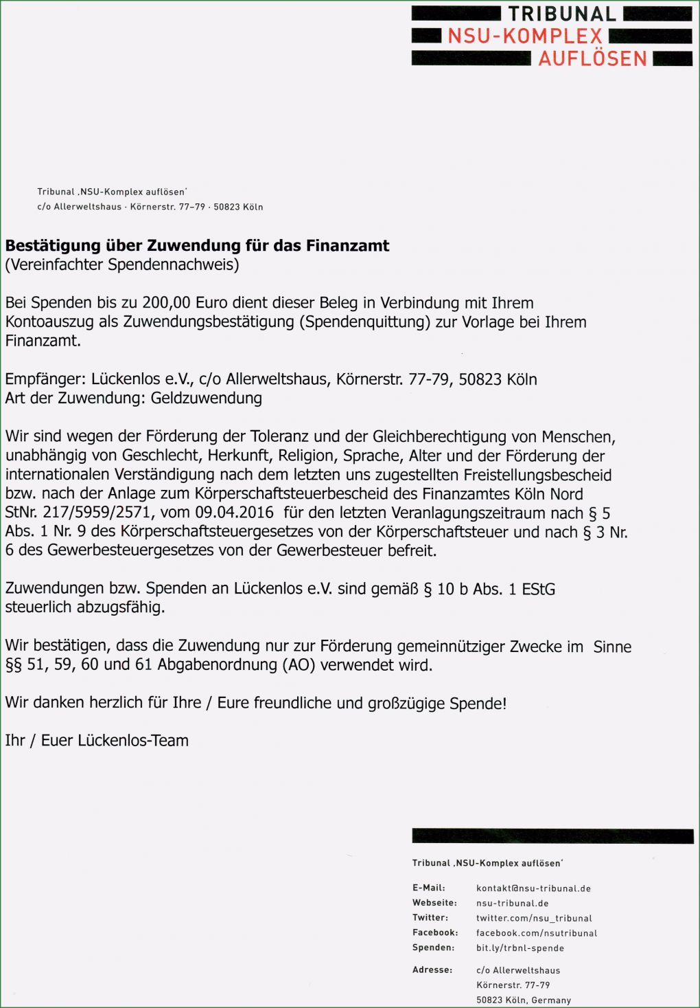 Vorlage Spendenquittung Verein Bewundernswert Unterstützen › Tribunal Nsu Komplex Auflösen