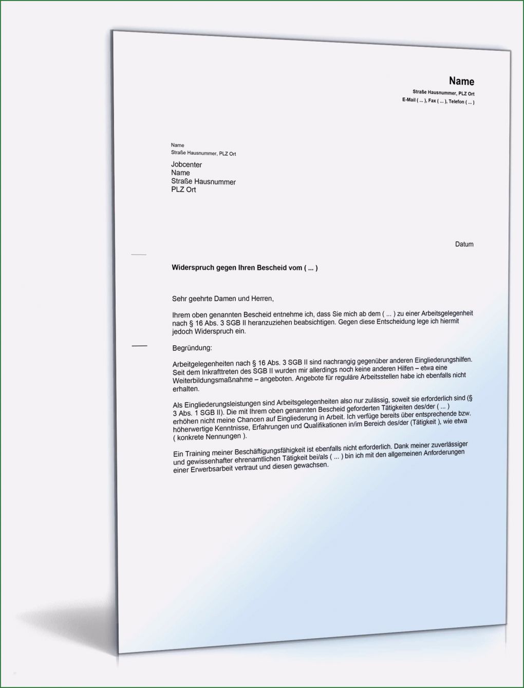 Vorlage Widerspruch Jobcenter Angenehm Widerspruch Verpflichtung 1 Euro Job