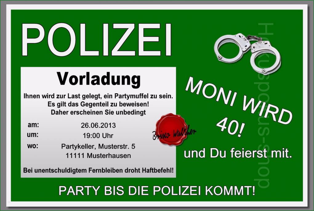 Vorlagen Geburtstagseinladungen 50 Kostenlos Fabelhaft 10 Einladungskarten Polizei Geburtstag Einladungen
