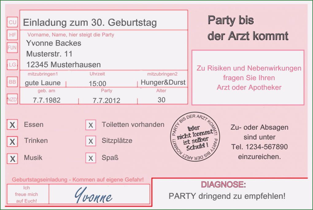 Vorlagen Geburtstagseinladungen 50 Kostenlos Gut Einladungskarten Arzt 18 30 40 50 Geburtstag Einladungen