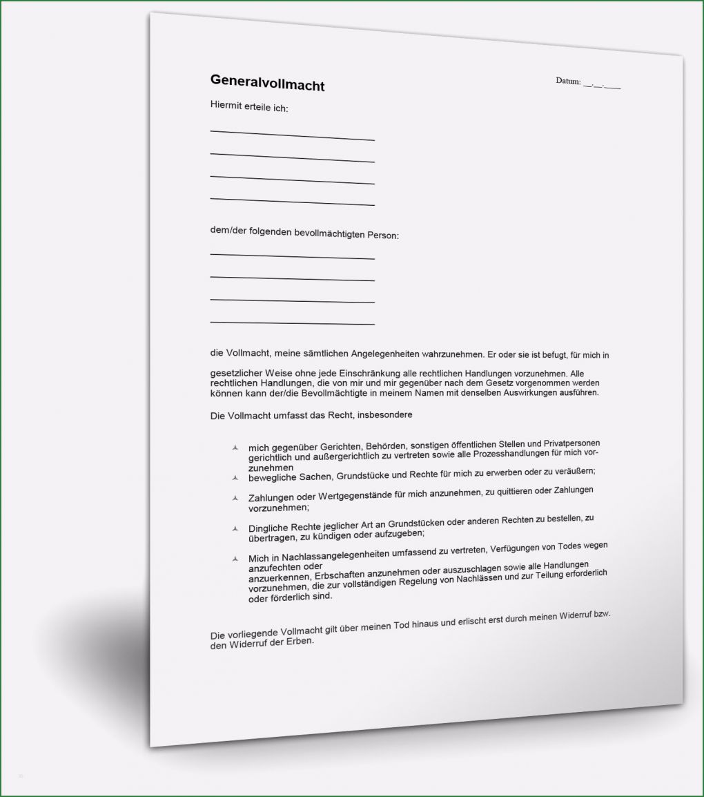 Vorsorgevollmacht Für Gesundheitsangelegenheiten Vorlage Hübsch Generalvollmacht Mustervorlage Vollmachtmuster