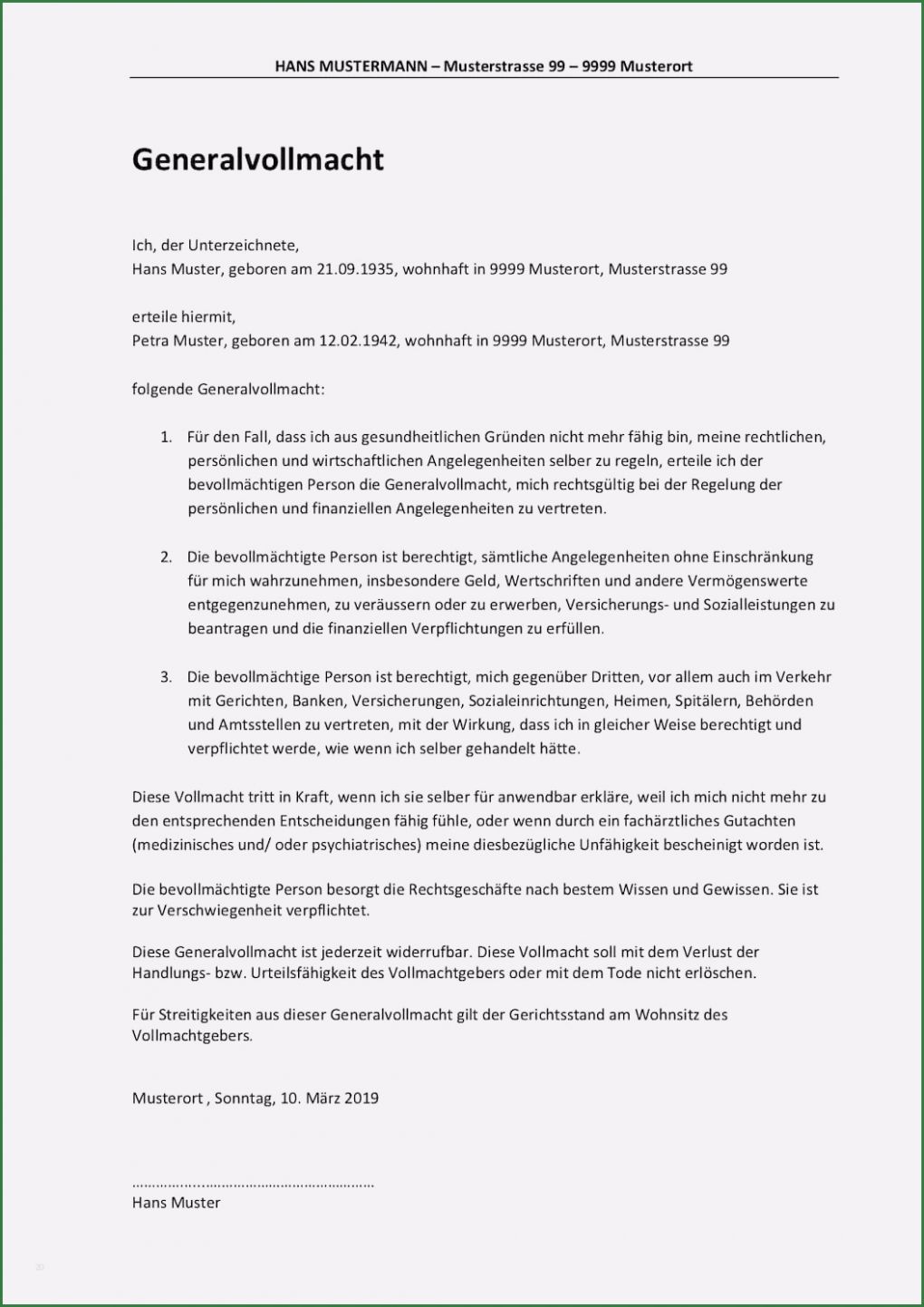 Vorsorgevollmacht Für Gesundheitsangelegenheiten Vorlage Hübsch Vollmacht Vorlage & Muster Schweiz