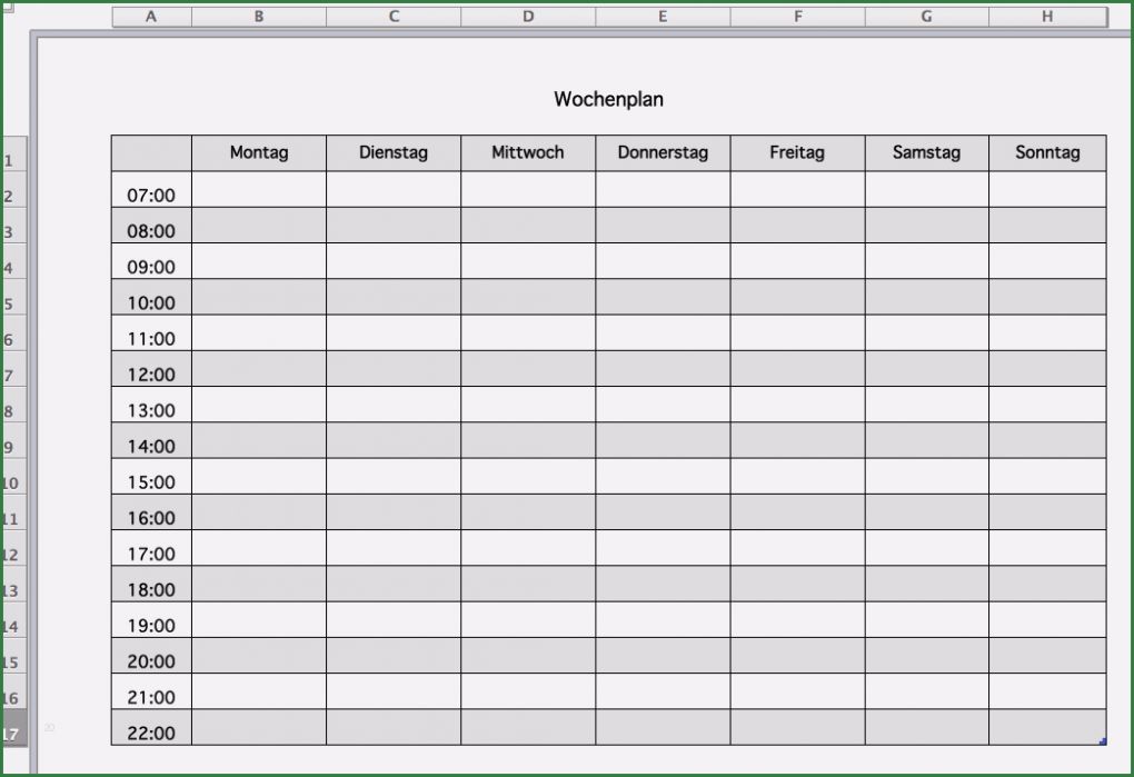 Wochentabelle Vorlage Erstaunlich Wochenplan Als Excel Vorlage