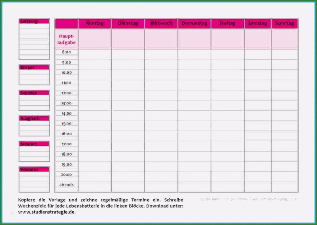 Wochentabelle Vorlage Gut 12 Wochenarbeitsplan Vorlage